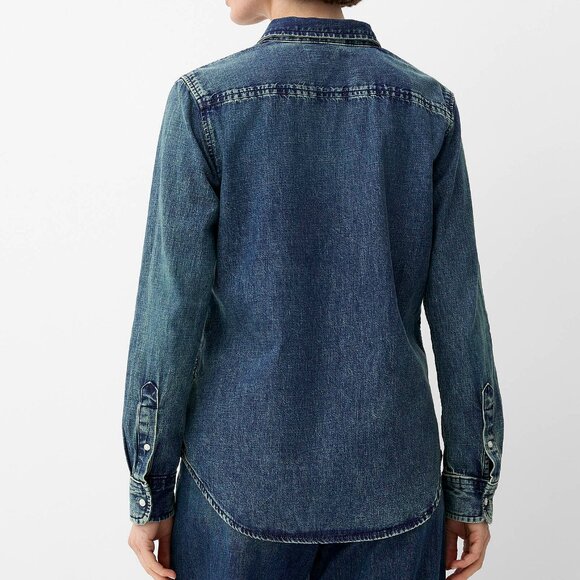 Lauren Ralph Lauren Embroidered logo faded dark wash denim shirt 100% cotton - Picture 2 of 3